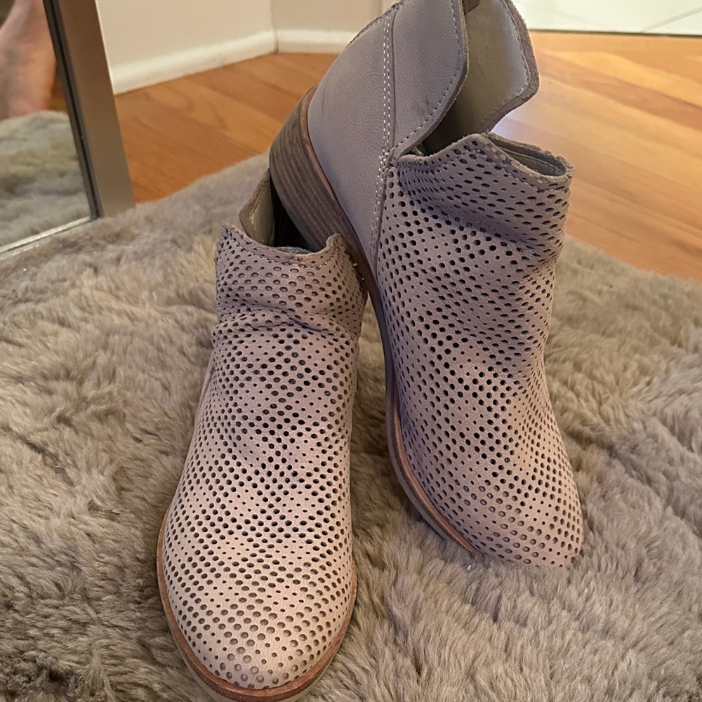 Dolce Vita Perforated Ankle Suede Leather Booties in Taupe
